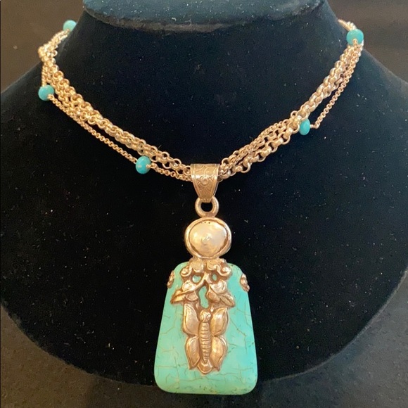 Turquoise and sterling silver necklace - Picture 1 of 11